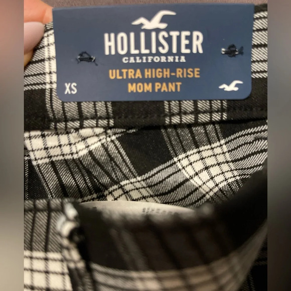 HOLLISTER Straight Ultra High Rise Black & White Check Trouser Pants Womens XS - Picture 4 of 4